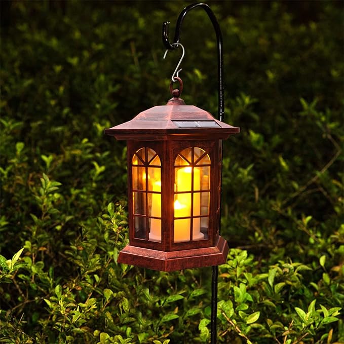 Solar Outdoor Waterproof Hanging Lantern, Yard Decorative Solar Lights PVC Upgrade 3 LED Flickering Flameless Candle Decorative Lights for Garden(Garden Candle)