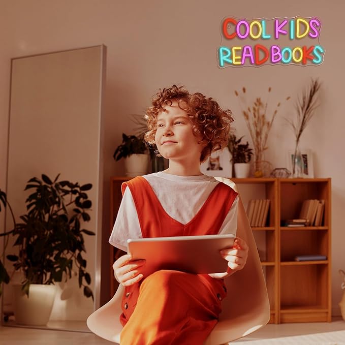 Cool Kids Read Books Neon Sign Reading Corner for Kids Neon Signs for Wall Decor LED Light Library Classroom Book Club Christmas Gift for Kids & Teens(5V2A)