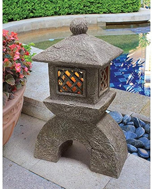 Design Toscano AL958699 Japanese Pagoda Illuminated Lantern Statue: Set of Two,greystone