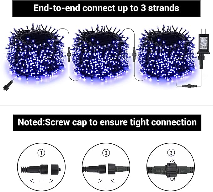 114ft Christmas String Lights Outdoor, 300 LED Christmas Lights Connectable with Timer, 8 Modes Christmas Tree Lights Fairy Twinkle Lights for Garden, Wedding, Indoor Outdoor Xmas Decorations(Blue)