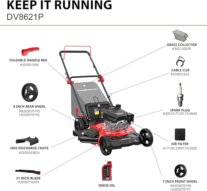 PowerSmart Gas Lawn Mower 21-Inch 144cc OHV Engine 3-in-1 Push Mower with Bagging