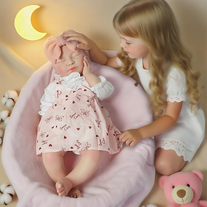 Girl 20 in, Full Silicone Baby Doll, Realistic Baby Dolls, Realistic Veins & Sleeping Pose, Not Vinyl, Reborn Baby Dolls Silicone Full Body, Gift Set