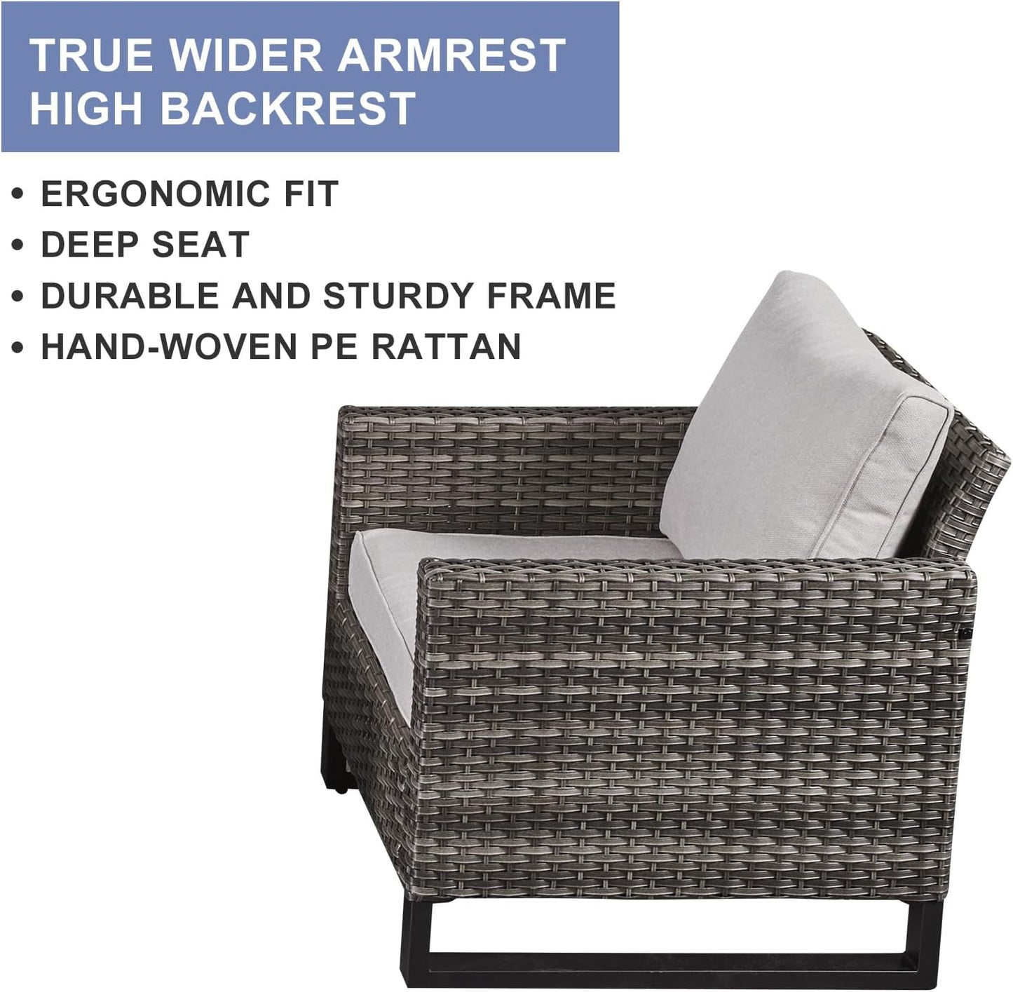 HUMMUH 5 Piece Patio Furniture Set All Weather Wicker Outdoor Sectional Sofa,High Back Patio Chairs and Ottomans for Porch,Garden,Backyard