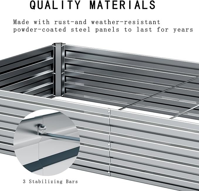 Galvanized Raised Garden Bed,2 Pcs 12×2×1FT Metal Planting Box for Outdoor Vegetable, Herb,Planter Gardening (Silver)