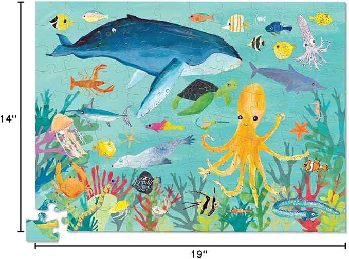 Crocodile Creek 100-Piece Jigsaw Puzzle for Kids Ages 5 and Up - Fun and Educational Table or Floor Puzzles - Storage Canister with Handle - Ocean Animals - 14” x 19” Finished