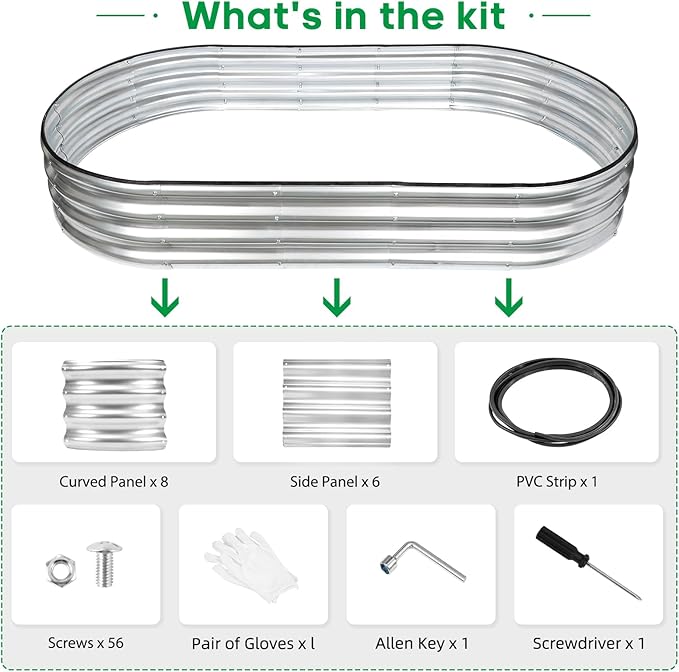 JERIA 6×3×1ft Oval Raised Garden Bed,Galvanized Raised Garden Bed Kit Outdoor Metal Gardening Planter Box for Vegetable, Fruits, Flower,Herbs
