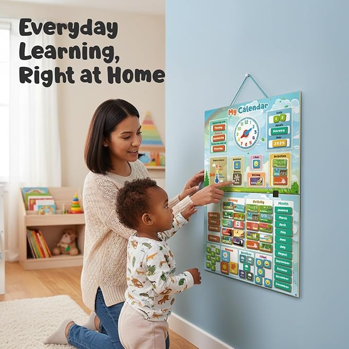 inamio Magnetic Kids Calendar for Learning - Classroom, Preschool Calendar for Kids and Toddlers - Days of The Week Chart - Today, Months and Weather