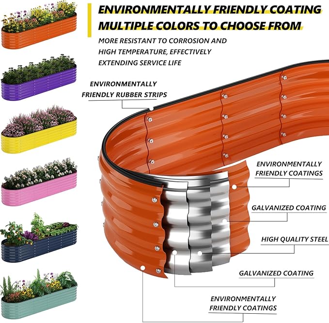 Galvanized Metal Planter Raised Garden Bed Kit for Gardening Outdoor,8x2x1ft Planter Grow Garden Box Raised Flower Bed,Long Vegetable Clearance Herb Raised Garden Beds for Gardening