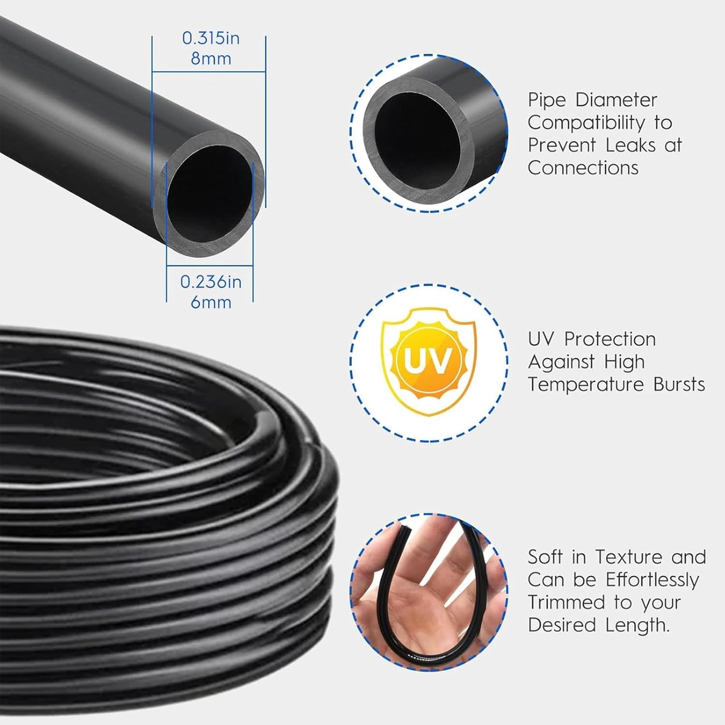 360° Automatic Drip Irrigation Kit - 5/16'' Tubing, Adjustable Universal Spray Nozzle, Copper Atomizing System for Garden/Lawn/Greenhouse - Multi-Directional Rotation, Quick Connectors, 33FT