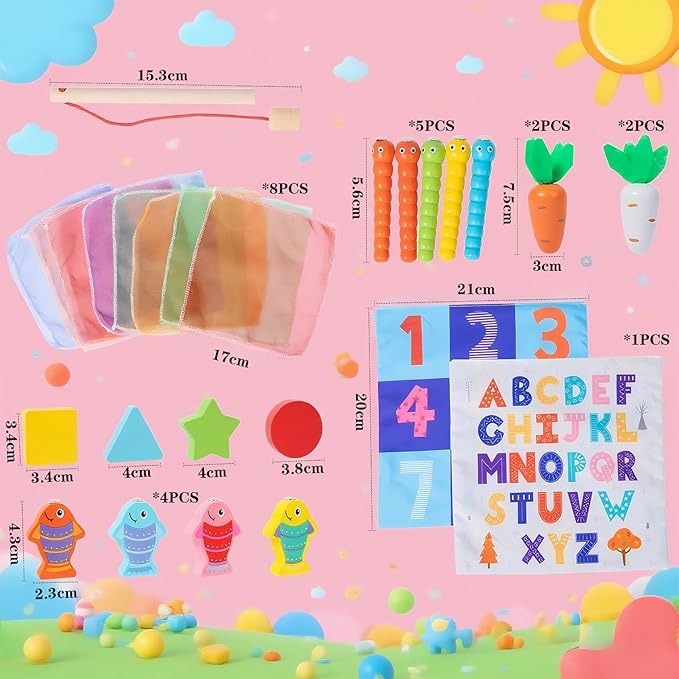 6-in-1 Montessori Baby Tissue Box Toy, Wooden Activity Cube for 6+ Months, Color & Shape Sorter Puzzles Sensory Toys for 12-18 Months. Baby Early Education Fine Motor Skills Gift for Toddlers 1-3