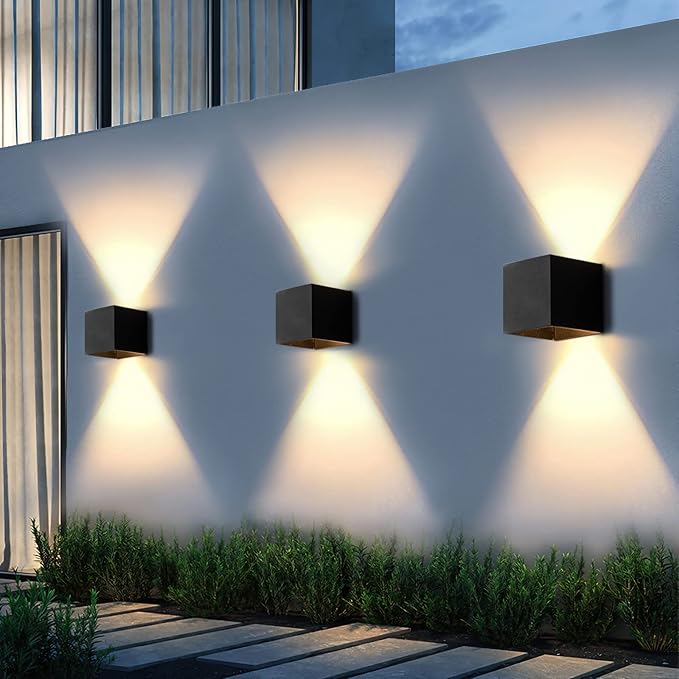 LANFU LED Aluminum Wall Lamp IP65 Waterproof, Black Modern Fashion Square Wall Lamp Wall Type Replaceable Bulb