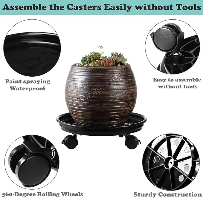 7 Packs Plant Caddy with Wheels 11.8" Plastic Rolling Plant Stands Heavy-duty Plant Dolly with Casters Indoor Outdoor Wheeled Plant Roller Base Large Planter Saucers Plant Mover