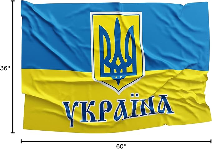 Ukraine Trident State National Government Coat of Arms Independence 3x5 feet Flag Banner Vivid Color Double Stitched Brass Grommets