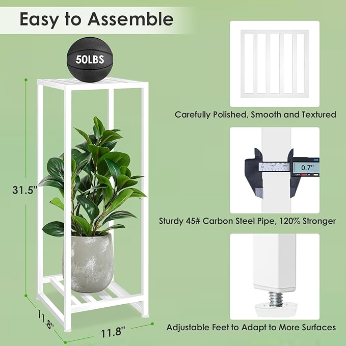 Plant Stand Indoor Outdoor, Wrought Iron Pedestal Stands 2 Tier Heavy Duty Metal Plant Stand Decorative Flower Stand for Patio Garden Deck Living Room, White