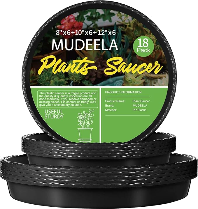 18 Pack of 12 inch & 10 inch & 8 inch Plant Saucers, Durable Plant Trays for Indoors Outdoors, Black Plastic Flower Plant Pot Saucer, Made of Thicker, Stronger Plastic, with Taller Design (8"+10"+12")