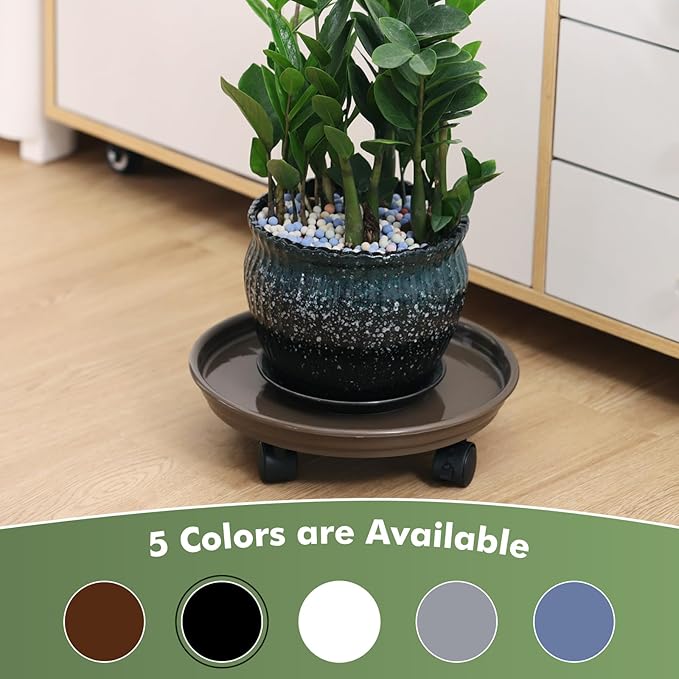 8 Packs Plant Caddy with Wheels 11.8" Plastic Rolling Plant Stands Heavy-Duty Plant Dolly with Casters Indoor and Outdoor Plant Roller Base Large Heavy Plant Pot Saucers with Wheels, Black + Brown
