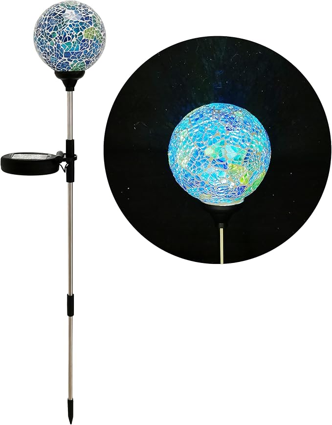 WNP Outdoor Mosaic Solar Light Stake Decor for Garden Waterproof,Color Glow Solar Powered Led Light Decorative Outdoor Landscape Blue Glass Ball Solar Absorb Birhtday Gift Lights for Mom Yard,Path