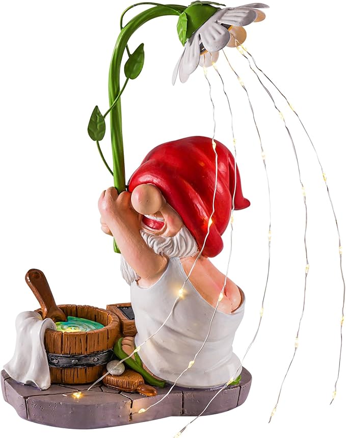 WINTS Garden Gnomes Outdoor Statue with Solar Lights,Bathing Large Funny Gnome Solar Garden Decorations for Lawn, Balcony, Yard,Patio Gnome Gifts for Mom