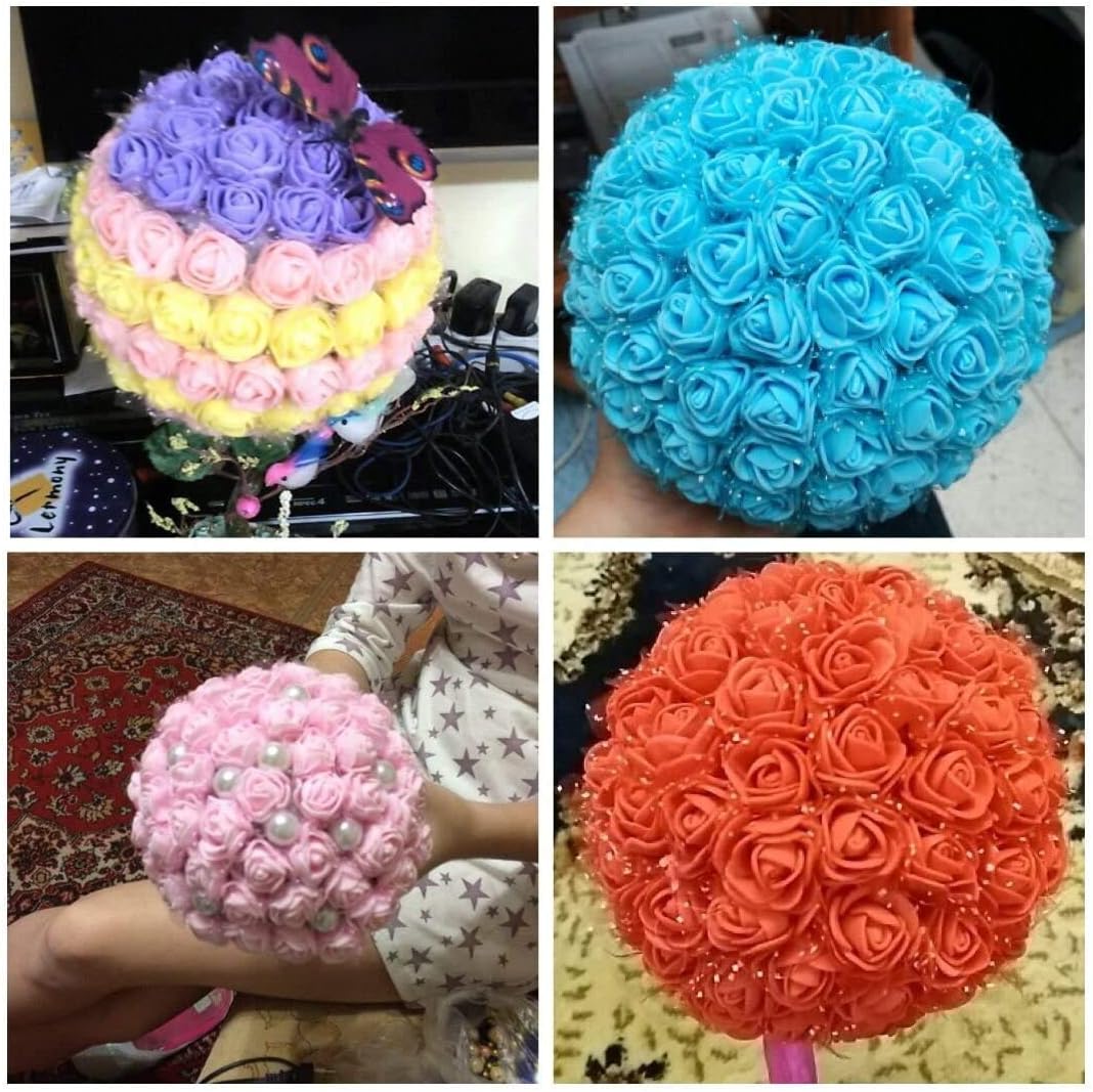 Mini Fake Rose Flower Heads 144pcs Artificial Roses Heads for Wedding Bridesmaid Bridal Bouquets Centerpieces, Party Decoration, Home Office Decor (Light Blue)