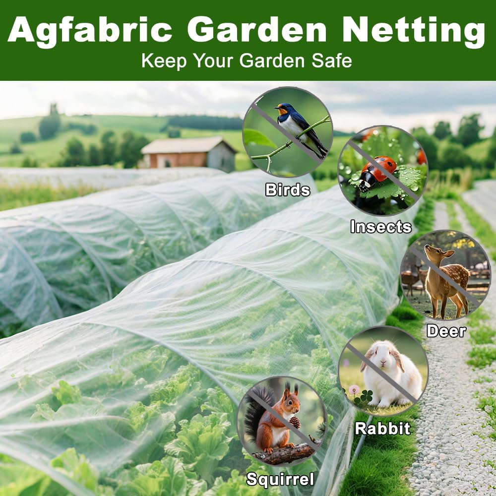 Agfabric Garden Netting 10'x25' Insect Pest Barrier Bird Netting for Garden Protection,Row Cover Mesh Netting for Vegetables Fruit Trees and Plants,White