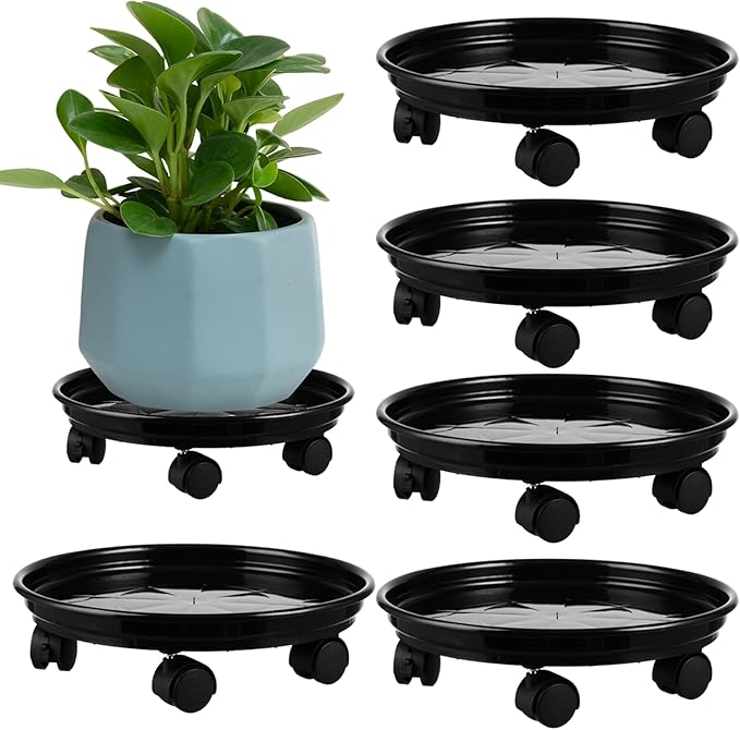 5 Packs Plant Caddy with Wheels 11.8" Plastic Rolling Plant Stands Heavy-duty Plant Dolly with Casters Indoor Outdoor Wheeled Plant Roller Base Large Planter Saucers Plant Mover