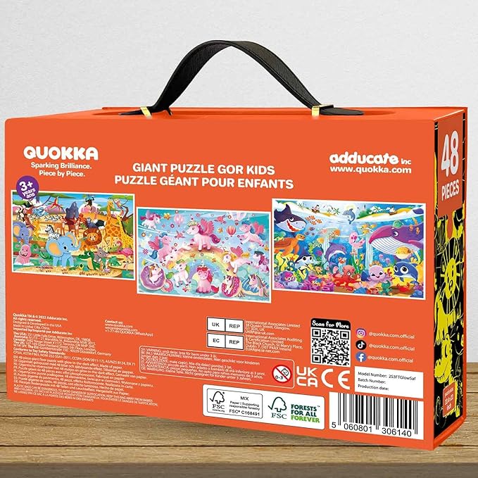 QUOKKA Floor Puzzles for Kids Ages 4–8 – 2x3 FT Giant Glow in The Dark Jigsaw – 48 Large Pieces – African Animal Safari Scene – Montessori Toy with Gift Box – Fun Learning Activity