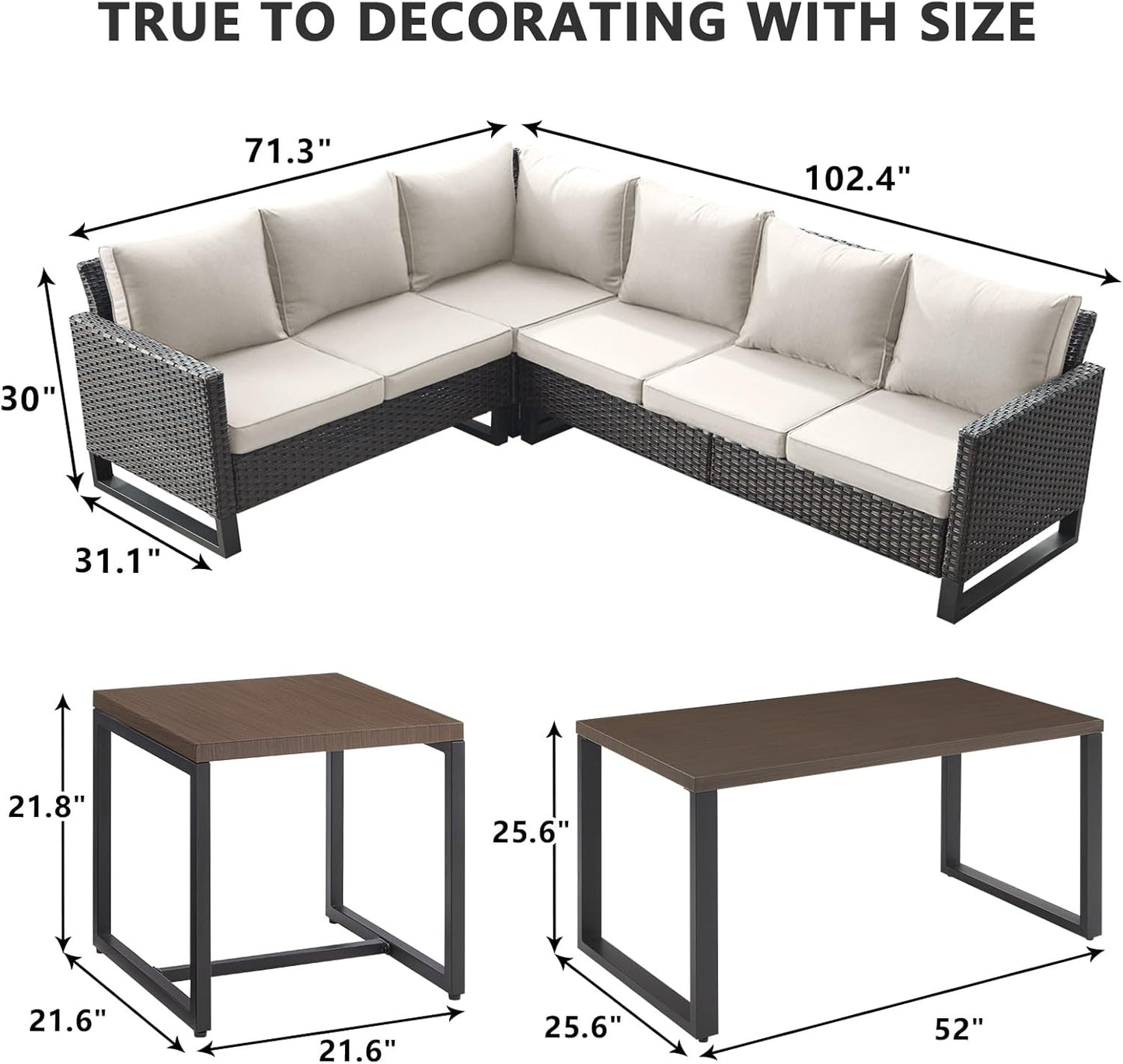 HUMMUH 8 Piece Patio Furniture Set PE Wicker Outdoor Sectional Sofa and Patio Swivel Chairs Outdoor Dining Table Ottomans for Porch,Garden,Backyard,Deck(Brown/Beige)