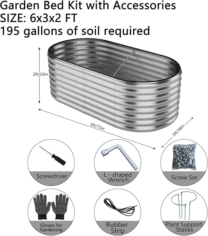 Large Raised Garden Bed Galvanized Metal Round Raised,Garden Bed Outdoor for Gardening 6x3x2FT for Vegetables Flowers Ground Planter Box