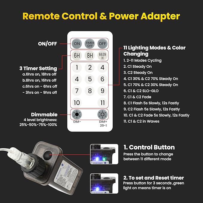 Color Changing Christmas Lights, 338ft 1000 LED White & Multicolor Christmas String Lights with Remote, 11 Modes Christmas Twinkle Lights Waterproof for Christmas Party, Garden, Xmas Tree Decorations