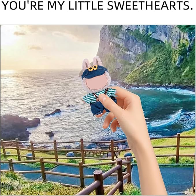 17cm Doll Clothes 5 Sets, Hat & Overalls Dress Up Outfit Compatible for Labubu 17cm 15cm Accessories, No Doll Included