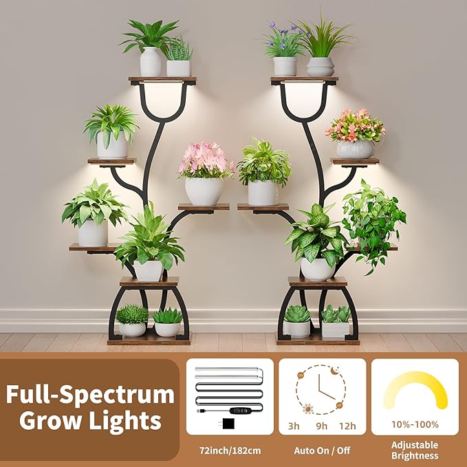 Plant Stand Indoor with Grow Lights - 2 Pack Indoor Plant Shelf, 6 Tiered Corner Flower Stand Shelves, 40" Display Shelf for Home, Living Room, Patio