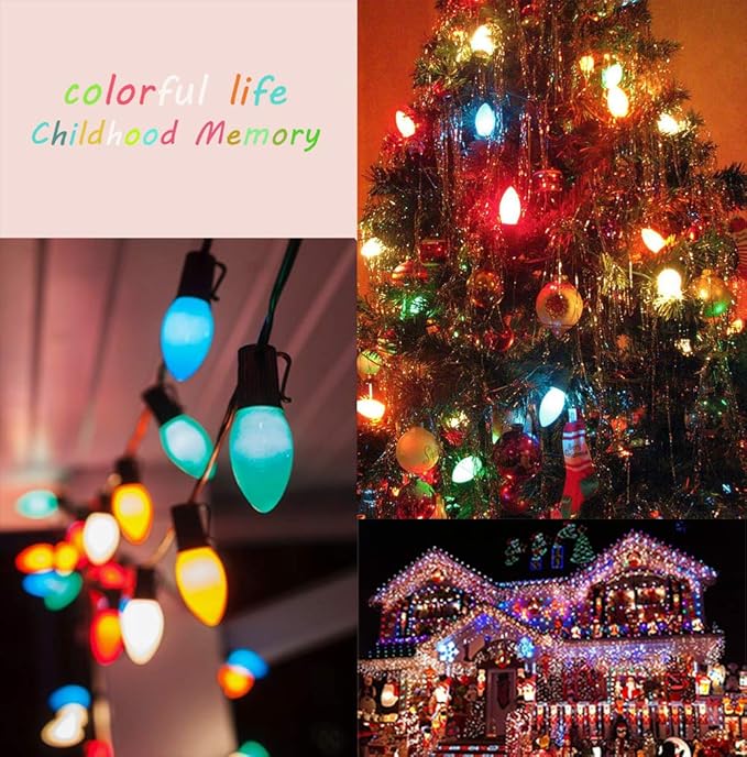 Abeja 25FT Outdoor C7 Multicolor Light, Vintage Christmas String Lights with 27 Multicolor Ceramic Bulbs (2 Spare), Hanging Christmas Lights for Outdoor Xmas Patio Wedding Party Garden Decor