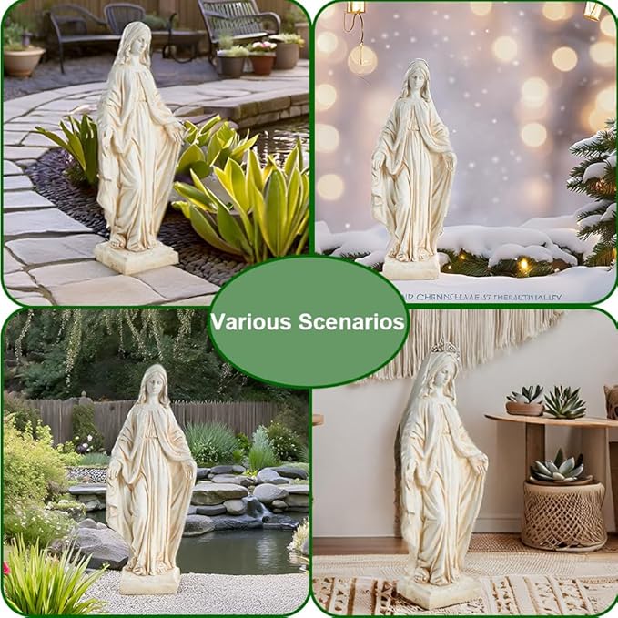 Virgin Mary Statue, Outdoor Garden Religious Decorations, Outdoor Mother Mary Statue, Garden Sculptures & Statues for Home Yard Patio Lawn Deck Hallway