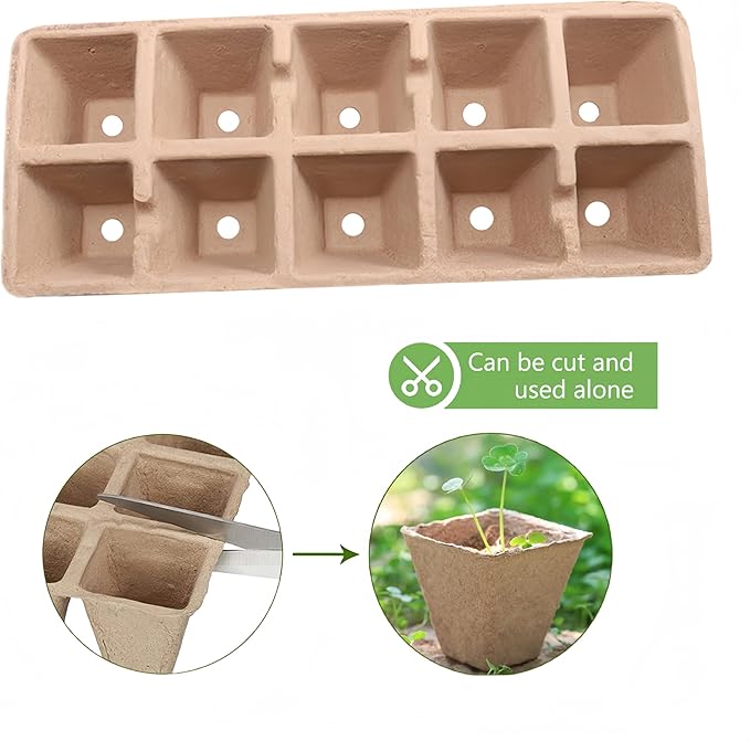 240 Cells Peat Pots Seed Starter Tray 24 Packs Biodegradable Seedling Pots Germination Trays Peat Pot for Seedling Organic Seed Starting Trays kit with 24 Labels 2 Transplant Tools