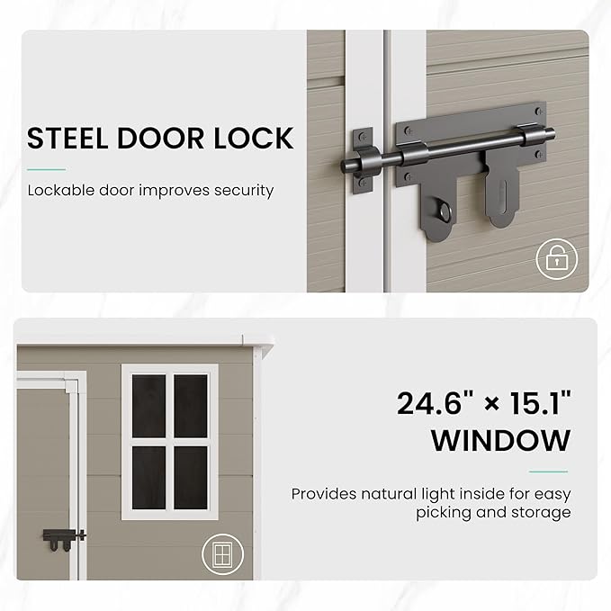 UDPATIO Outdoor Storage Shed 5x3 FT, Garden Plastic Sheds & Outdoor Resin Shed with Lockable Door for Backyard, Patio, Lawn, Light Grey