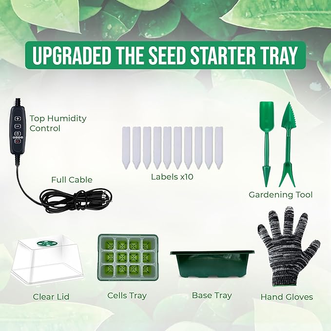 Seed Starter Tray- Complete Seedling Starter Kit with Soft Silicone Pop-Out Cell, Smart Timer Settings, Seed Starting Trays, Indoor Kit- 5 Sets Tray with LED Lights