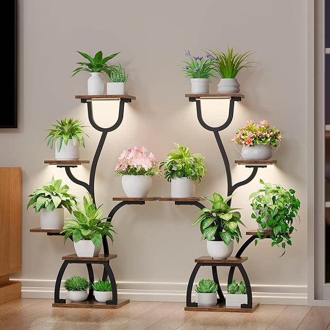 Plant Stand Indoor with Grow Lights - 2 Pack Indoor Plant Shelf, 6 Tiered Corner Flower Stand Shelves, 40" Display Shelf for Home, Living Room, Patio