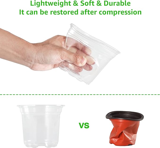 MIXC 30 Packs 5" Reinforced Clear Nursery Pots with Drainage Holes, Transparent Plastic Plant Pot Seedling Pots, Seed Starter Pots for Planting, Flower Pot