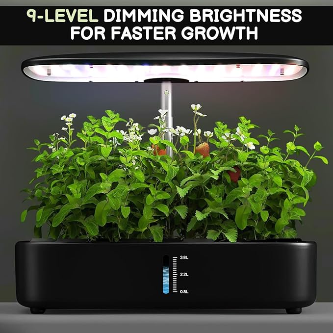 Hydroponics Growing System Kit 12Pods, Birthday Gifts for Mom Women, Herb Garden Indoor with LED Grow Light for Home, Adjustable Height Up to 17", 12Pods,Auto-Timer (Black)