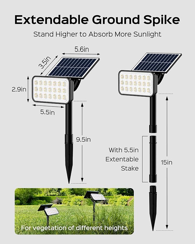 JACKYLED Solar Spot Lights Outdoor, 84 LEDs Solar Lights for Outside with 5 Modes Auto On/Off, IP65 Waterproof Landscape Spotlights for Yard Garden Decorative, Walkway, Driveway, 2 Pack