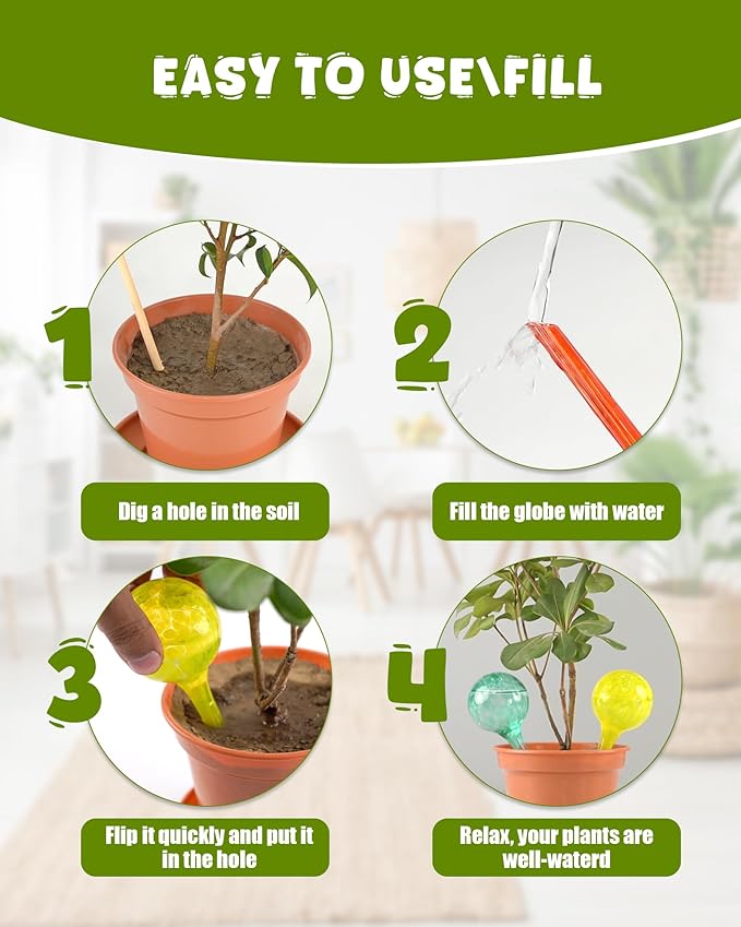 Iridescent Self Watering Globes, Glass Rainbow Plant Watering Globes, Self Watering Planter Insert, Automatic Plant Waterer Indoor (Small-4 Pcs Multi-Color, Small)