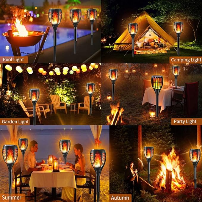Solar Lights Upgraded 43" Tiki 96 LED Waterproof Flickering Flames Torch Lights Outdoor Solar Spotlights Landscape Decoration Lighting Dusk to Dawn Auto On/Off Security Torch Light (2 Pack)