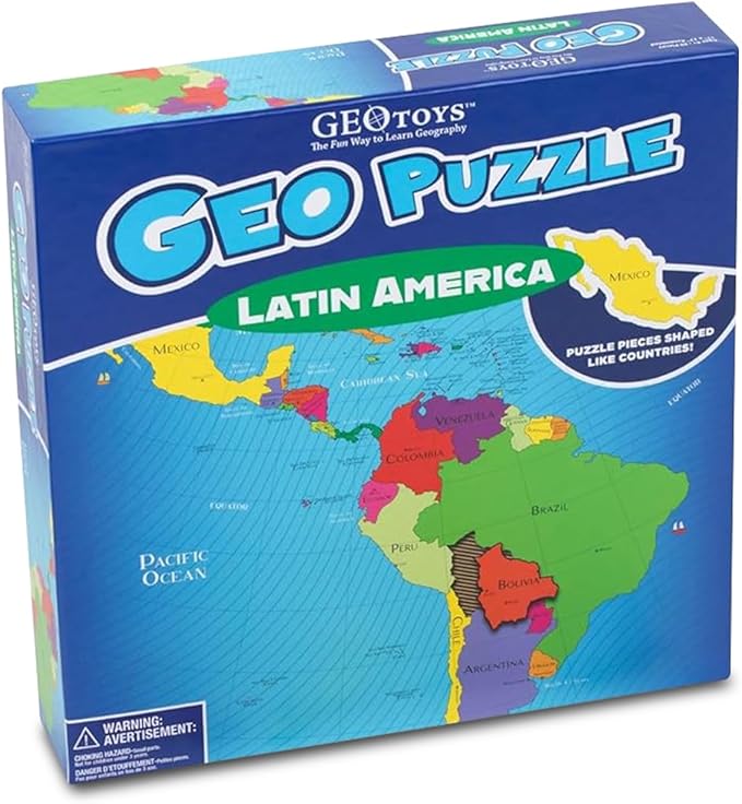 GeoToys GeoPuzzle, Latin America Shaped Jigsaw Puzzles, 50 Pc Geography Puzzle, Geography Game, Map Puzzle - Jigsaw Puzzles for Kids Ages 6-9 Years Old