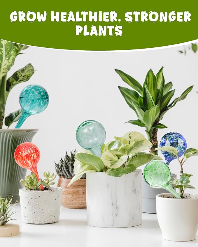 Iridescent Self Watering Globes, Glass Rainbow Plant Watering Globes, Self Watering Planter Insert, Automatic Plant Waterer Indoor (Large-6 Pcs Multi-Color, Large)