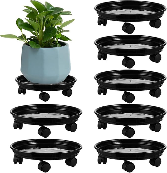 7 Packs Plant Caddy with Wheels 11.8" Plastic Rolling Plant Stands Heavy-duty Plant Dolly with Casters Indoor Outdoor Wheeled Plant Roller Base Large Planter Saucers Plant Mover