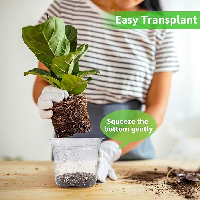 MIXC 30 Packs 5" Reinforced Clear Nursery Pots with Drainage Holes, Transparent Plastic Plant Pot Seedling Pots, Seed Starter Pots for Planting, Flower Pot