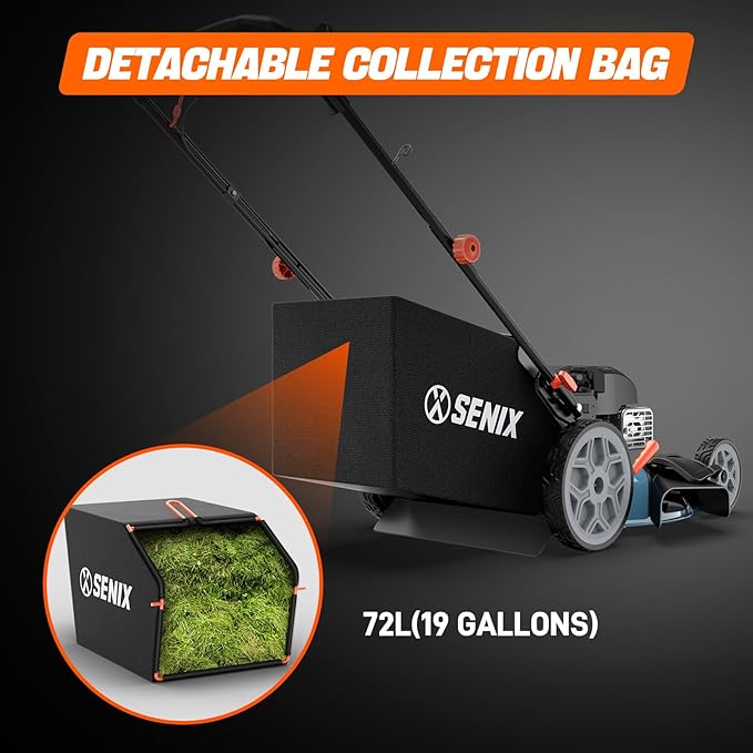 SENIX LSSG-H2 22-Inch Self Propelled Gas Lawn Mower with 163 cc 4-Cycle Engine, 3-in-1 Rear Wheel Drive Variable Speed Lawnmower, 6-Position Height Adjustment