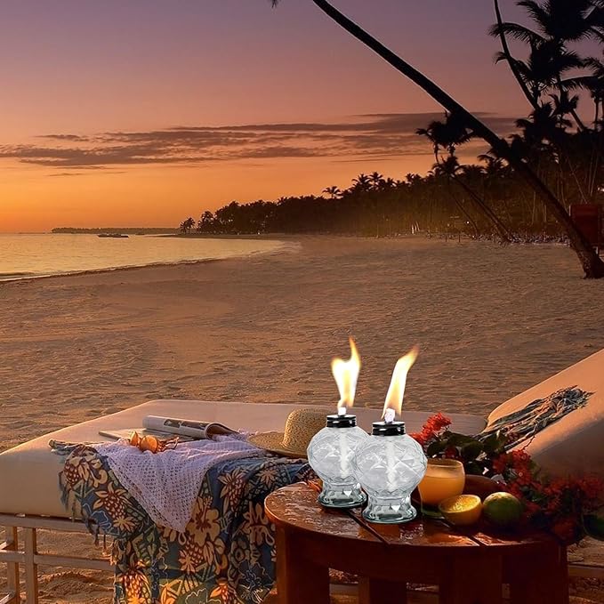 tewei 4 Pack Clear Table Top Light Torches Outdoor, Mini Glass Torches Lanterns for Outside, Easy to Refill Citronella Torches for Garden Patio Yard Party