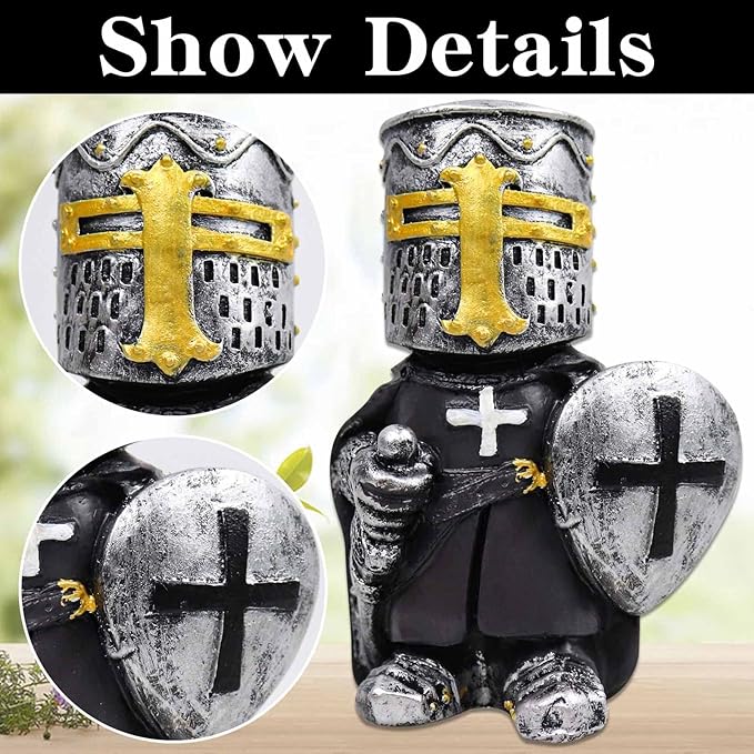 nezababy 8 pcs Knight Gnomes Guard Garden Statue Decoration Medieval Wee Crusader Battle Swordsman Fighting Outdoor Figurines Lawn Decor Resin (G)