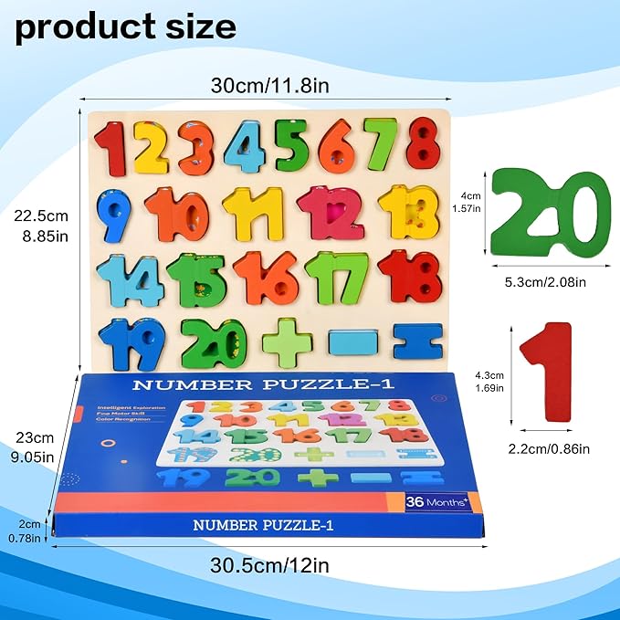 Number Puzzle Wooden Puzzle for Toddlers 3 4 5 Year Old Puzzles Learning Toys, Preschool Educational Board Game for Boys and Girls Gifts Toddler, Number Block Floor Puzzles Toy Kids Ages